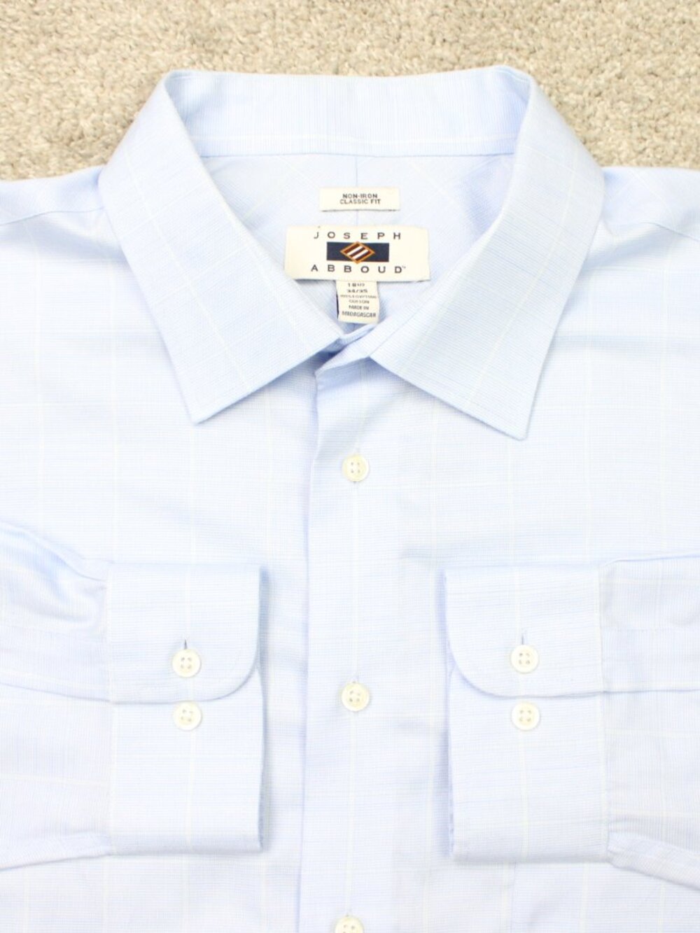 Joseph Abboud Shirt Men 18 1/2, 34/35 Blue Non-Iron Classic Egyptian Cotton L/S